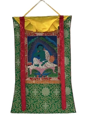 MILAREPA YOGUI TIBETANO/SIDDHA/POETA THANGKA ORIGINAL CON BROCADO DE SEDA PREMIUM Foto 1 de 4