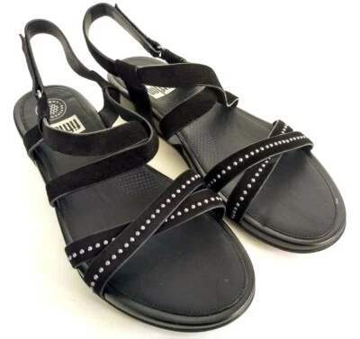 Sandalias informales FitFlop Lumy Criss Cross con tachuelas para mujer talla 9 negras chanclas Foto 1 de 4