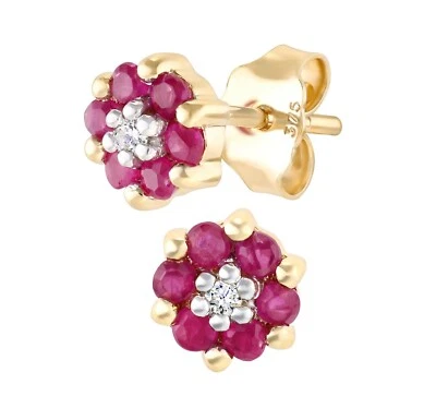9ct Yellow Gold Ruby & Diamond Stud Earrings - Image 1 of 4