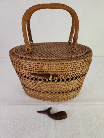 Vintage Mid Century Nantucket Style Lightship Handwoven Purse Handbag Basket Cover
