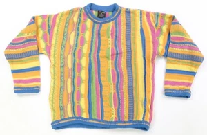 Rare VTG BERGATI Crazy Striped Knit Sweater 90s Multicolor Bright Colors Youth 6 - Picture 1 of 9