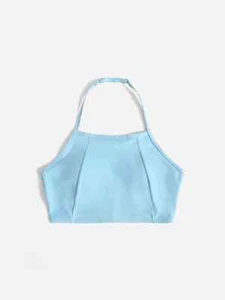 Girls Plain Halter Bikini Top Blue Size Chart Provided Pick Your Size - Picture 1 of 6