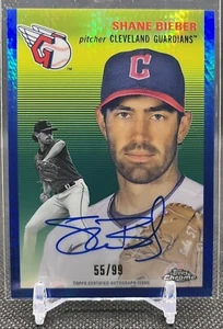 2023 Topps Chrome Platinum SHANE BIEBER Autograph Blue Refractor /99! Guardians - Picture 1 of 2