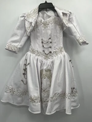 Vestido de mariachi con cordones bordado de 2 piezas blanco y dorado para niñas con chaqueta talla N/A Foto 1 de 4