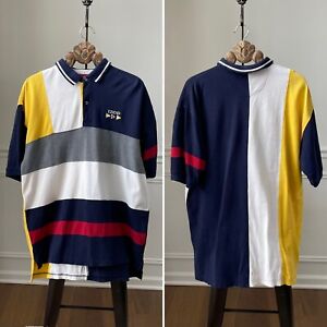Vintage 90s Izod Nautical Primary Colorblock Pique Cotton Polo Golf Shirt XL