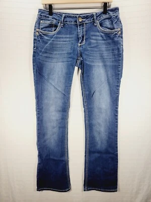 Pantalones de mezclilla Myth of Jade para mujer 8 azules corte bota elásticos bordados lavado medio Foto 1 de 4