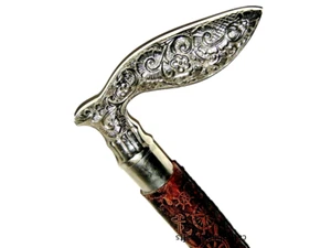 Silver Brass Antique Designer Derby Handle w/ Leather Walking Stick Wooden Cane - Picture 1 of 3