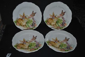 NWOT EASTER BUNNY Floral Garden S/4 Dinner Plate Ceramic butterfly Shabby Chic - Picture 1 of 4