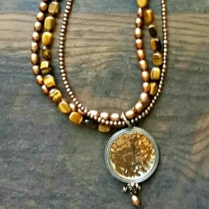 SILPADA Tiger's Eye Bronze Pearl Sterling Silver Necklace N1838 Strand Disk $149 - Picture 1 of 12