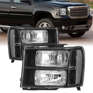 Pair Black Housing Front Headlights Assembly For 07-14 GMC Sierra 1500 2500 3500 - Picture 1 of 6