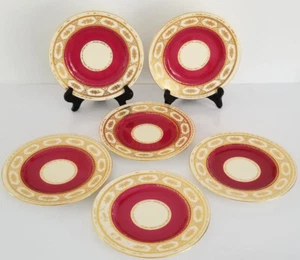 6 Antique Minton England Marshall Field Chicago Gilt Red Dessert Plates As Is - Picture 1 of 6