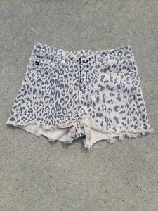 Kancan Distressed Cutoff Denim Short Frayed Mid Rise Cheetah Stretch Size M - Picture 1 of 8