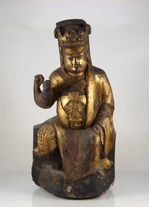 18th-19th Century Chinese Taoist(?) Temple Deity Carving/Sculpture Gilt 18" - Picture 1 of 15