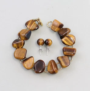 9125228 Tigeraugen-Armband And Stud Earring L19cm - Picture 1 of 1