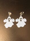 Ghost Earrings Silver Clip On Halloween Kids Gothic Cartoon