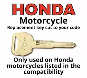 Honda Motorcycle Keys Replacement Key Cut to Code Q00-Q99 R00-R99 All Metal - Picture 1 of 4