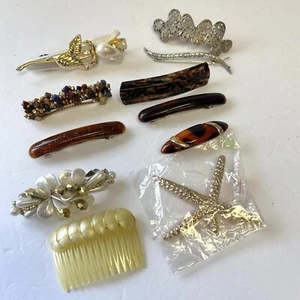 Vintage Hair Barrettes Faux Tortoise Art Deco Plastic Clips 11 Pc Lot - Picture 1 of 9