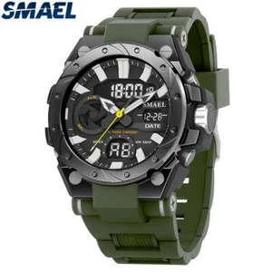 SMAEL Men Watch Military Army Green Wristwatch for Boys LED Digital Quartz Watch - Picture 1 of 30