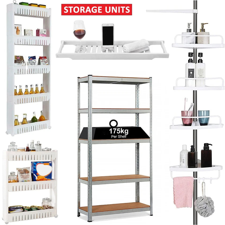 Plastic Shower Caddy Corner Shelf Bathroom Pole Rack Basket Kitchen Storage Unit