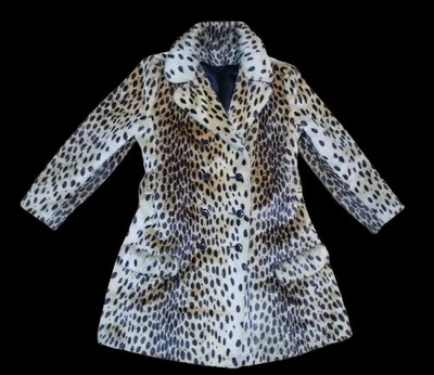 Vintage 60s Leopard Cheetah Print Faux Fur Flared Coat Satin Lined Mob Wife MOD  - Image 1 of 4