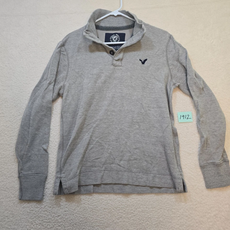 American Eagle Shirt Mens Medium Gray Henley Thermal Waffle Knit Long Sleeve - Image 1 of 4