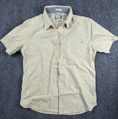 Volcom Mens Yellow Classic Fit Long Sleeve Button Up Striped Shirt Size Small - Image 1 of 4
