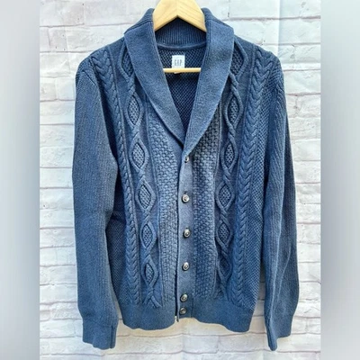 VTG Gap size L navy shawl collar chunky cable Knit grandpa cardigan sweater - Image 1 of 4
