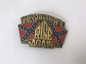 The South Will Rise Again BBB BARON BRASS Belt Buckle Vintage 1982 Taiwan - Picture 1 of 4