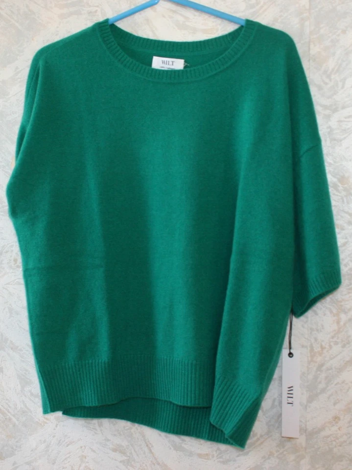 Suéter Pullover WILT 100% Cachemira Tejido Grande Verde Esmeralda Mangas Cortas Nuevo con Etiquetas Foto 1 de 2