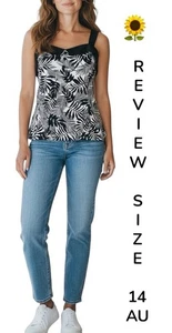 🌻REVIEW BAHAMA PALM PRINT BLACK WHITE BODICE TOP LIKE NEW SIZE 14 AU - Bild 1 von 13
