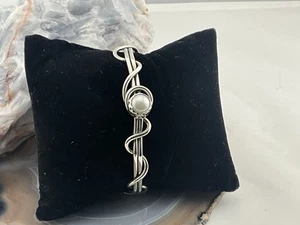 SHERRY TINSMAN Sterling Silver 925 Cuff Bracelet W/ Pearl Accent - Picture 1 of 6