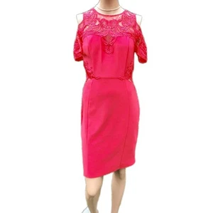 LIPSY Size 14 Pink Cold Shoulder Sheath Dress Lace Applique Occasion Wedding - Picture 1 of 13