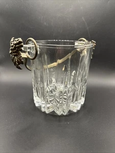 Vintage Italian Cut Glass Ice Bucket 5” Silverplate Grape Handles in VGC - Picture 1 of 5