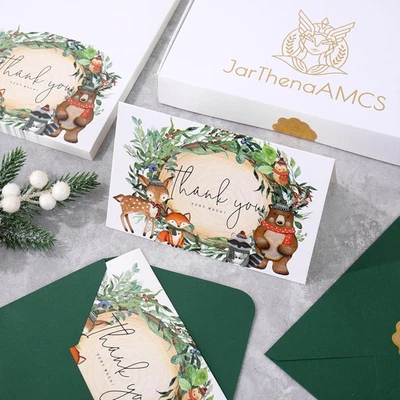 Paquete de 50 tarjetas de agradecimiento de animales del bosque de Navidad en caja... Foto 1 de 4