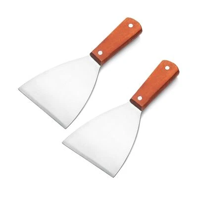 2PCS Stainless Steel Slant Grill Griddle Spatula Scraper Diner Flat Straight ... - Image 1 of 4