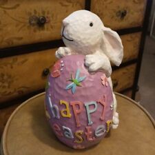 Vintage Easter Bunny with Easter Egg Handmade Resin Material Appx 8 3/4" x 6 "