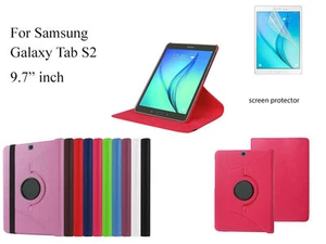 For Samsung Galaxy Tab S2 9.7" Screen Protector/ Rotating PU Leather Case - Picture 1 of 45