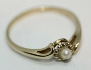 Echte Süßwasser runde 3 mm Perlen Damen 10K massiv Echtgold Damenring Gr. 6 - Bild 1 von 12
