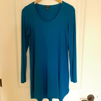 Túnica jersey azul manga larga cuello redondo cuello redondo Eileen Fisher para mujer talla S Foto 1 de 4