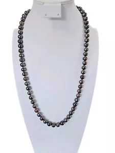 Original 30" Tahitianische schwarze Perle Halskette mit 14k Gold Verschluss handgeknüpft - Bild 1 von 8
