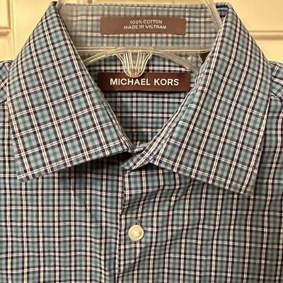 Camisa de vestir Michael Kors niños 16 azul a cuadros manga larga algodón Foto 1 de 4