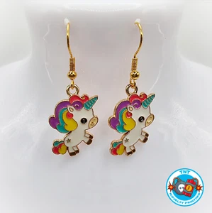 EARRINGS - CUTE RAINBOW UNICORN - GOLD FANTASY CUTE NEW NOVELTY - Picture 1 of 1