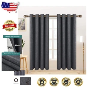 Elegantes cortinas opacas de aspecto de lino - cortinas con ojal con aislamiento térmico, 50x84 pulgadas - Imagen 1 de 11
