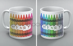Wax Crayon Mug Mugs Name Crayons Pencils Colour School Teacher Thank You Gift - Picture 1 of 3