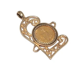 Unisex, gents/ladies 22ct gold 1/10 Krugerrand coin in a 9ct yellow gold pendant - Picture 1 of 7