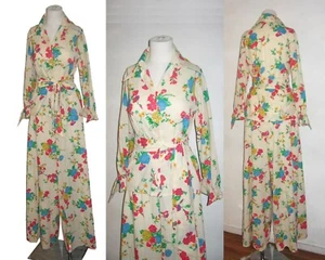 VTG Multi-color Floral Print Button Shirt Bell Bottom Belted Pantsuit Size 15/16 - Picture 1 of 5