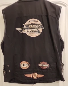 MEN SZ L HARLEY VEST 5 PATCH ZIP POCKETS CANVAS RUGGED LARGE CALL OUT 103819 - Picture 1 of 10