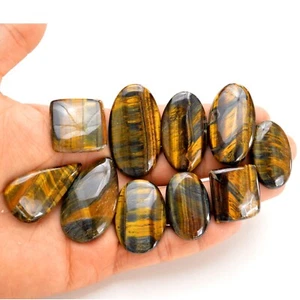 10Pcs 444Cts Natural Tiger Eye Cabochon Loose Gemstone Lot 31x20-45x25mm#14287 - Picture 1 of 6