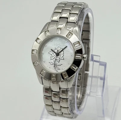 Women's ED HARDY Silver Tone MOP Dial Rose Bracelet Watch, Crystal Accents, 30mm - Image 1 of 4