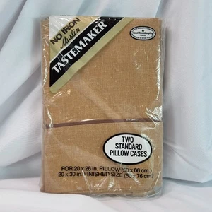 2pk Tastemaker No Iron Muslin Brown Tan Standard Size Pillowcases NOS USA Made - Picture 1 of 5